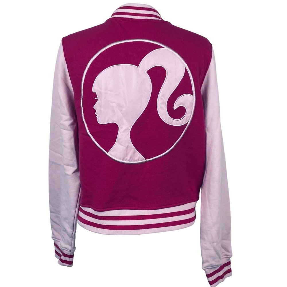 Hot Topic Barbie Pink Varsity Jacket Snap Front Sweatshirt Small
